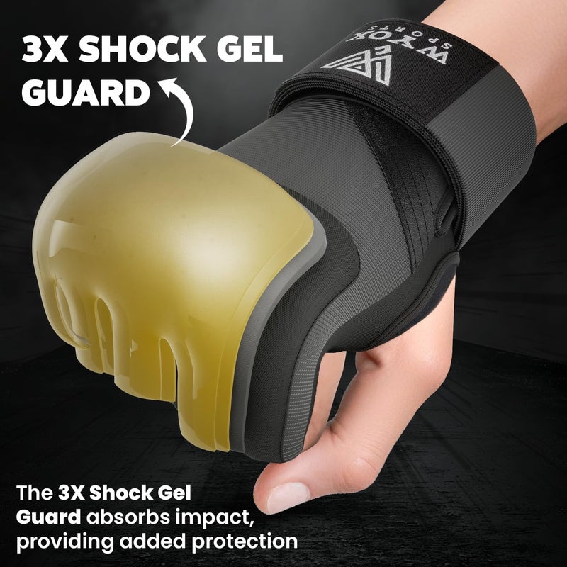 WYOX Gel Boxing Hand Wraps Inner Gloves for Men & Women, 80cm Quick Wrist Straps, Padded Knuckle Protection for Muay Thai Kickboxing, Hand Wraps for Boxing & Martial Arts (Grey, XS) - Image 3